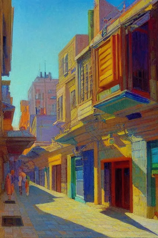 Image similar to tel aviv street, victor Nizovtsev, edward hopper