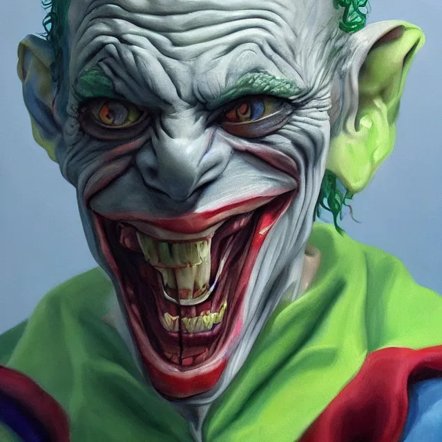 Prompt: a painting of gollum as the joker, detailed 8 k trending on artstation