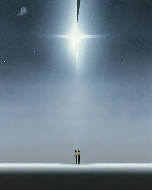 Image similar to gemini, in the void, by the mirror, station, alex colville, otto mueller, stephen conroy, sandro botticelli, andrew newell wyeth, daniel maidman yussi picho octane rendering