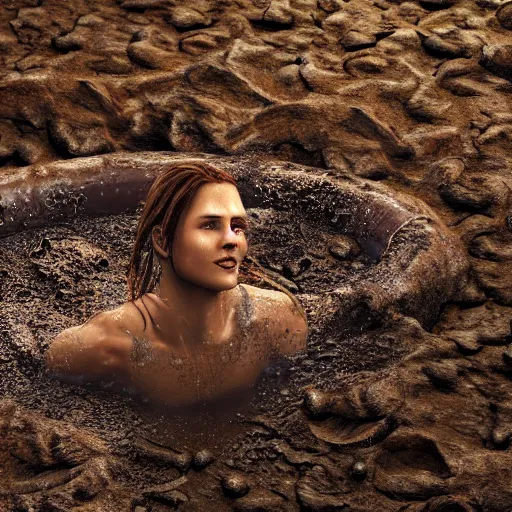 Prompt: a person swimming in a pool of mud, 4K, high detail, artstation