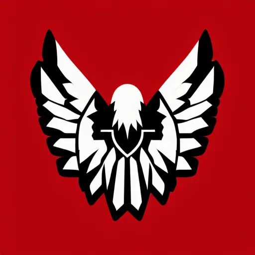 Image similar to geometric white eagle, flying above an open black book, icon, red background, vector, simple logo, cgsociety, artstation