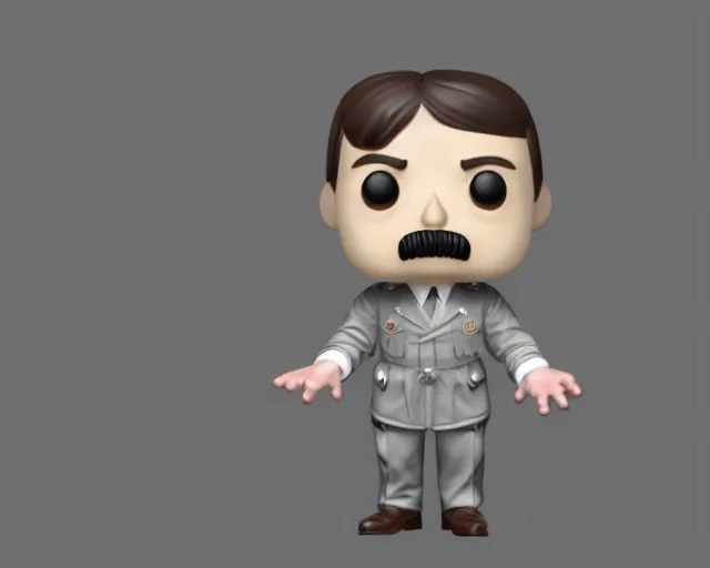 Image similar to full body 3d render for adolf hitler as a funko pop, studio lighting, white background, blender, trending on artstation, 8k, highly detailed