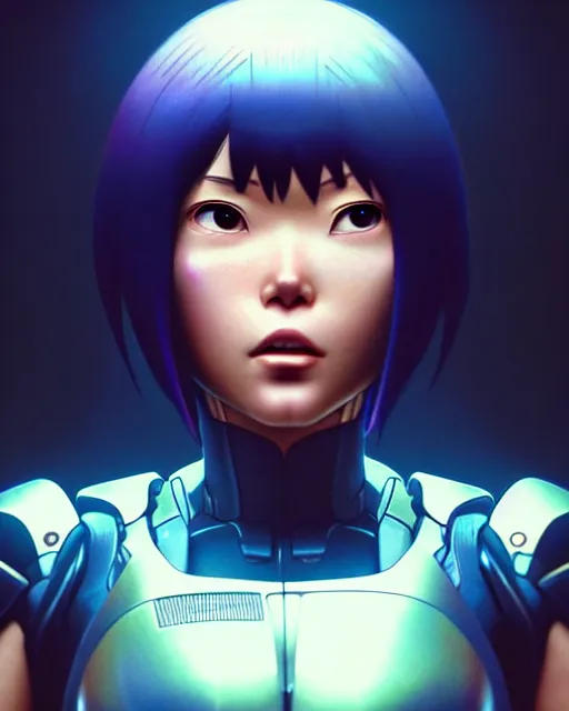 Image similar to weta disney pixar movie still portrait photo of motoko kusanagi the major ghost in the shell : : as cyborg woman by pixar : : by weta, wlop, ilya kuvshinov, rossdraws, artgerm, marvel, maxim cover, latex, octane render, sweaty, iridescent, bright morning, anime, liosh, mucha : :