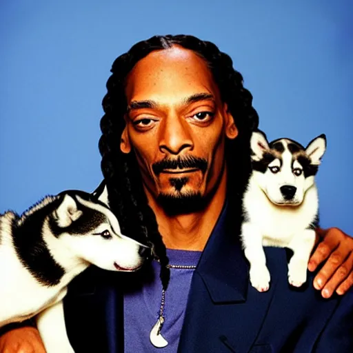 Prompt: Snoop Dogg holding a Husky for a 1990s sitcom tv show, Studio Photograph, portrait, C 12.0