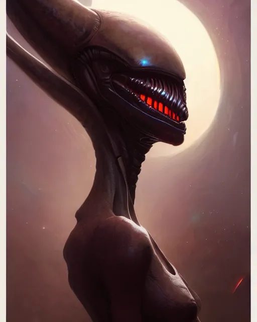 Prompt: alien by greg rutkowski, mark brookes, jim burns, tom bagshaw, magali villeneuve, trending on artstation