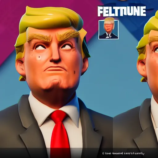 Image similar to donald trump fortnite skin smiling, presidential fortnite skin, sunny, detailed, unreal engine 4, trending on artstation, epic games fortnite trailer, detailed face