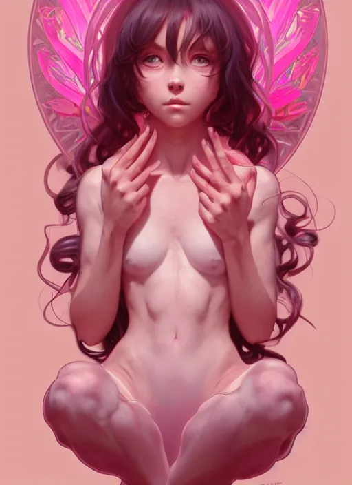 Image similar to pink pokemon cat sad - increasing physical mental perfection, symmetrical! intricate, sensual features, highly detailed, biblical divine holy perfection!! digital painting, artstation, concept art, smooth, sharp focus, illustration, art by artgerm and greg rutkowski and alphonse mucha