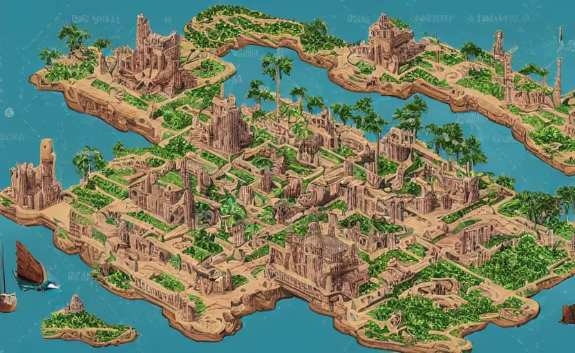 Prompt: isometric map of the lost city of Atlantis, fantasy illustration