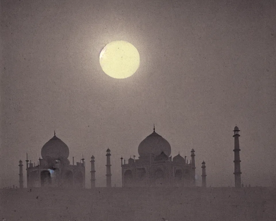 Prompt: achingly beautiful print of the Taj Mahal bathed in moonlight by Hasui Kawase and Lyonel Feininger.