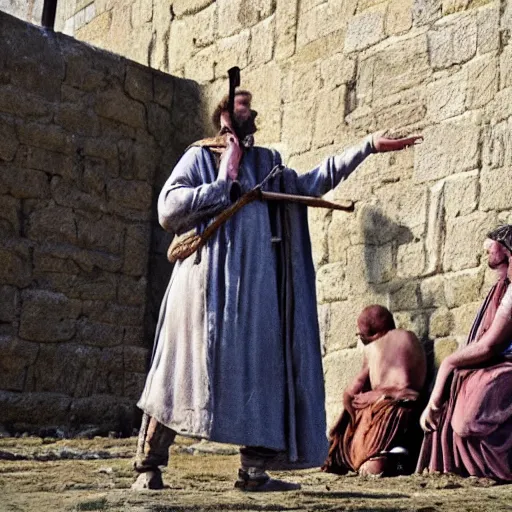 Prompt: film still of 'King David of Bethlehem' (2012), Goliath scene