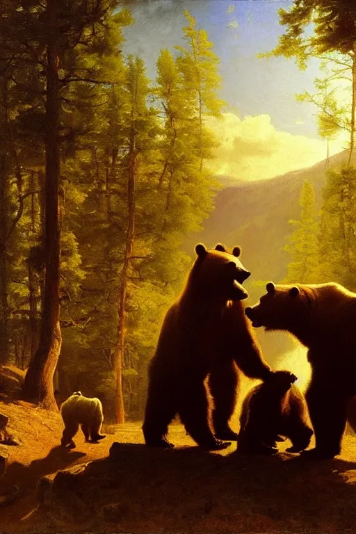 Image similar to portrait of bear gambling in the club by albert bierstadt, wonderful masterpiece by asher brown durand, beautiful cinematic light, by greg manchess, jessica rossier