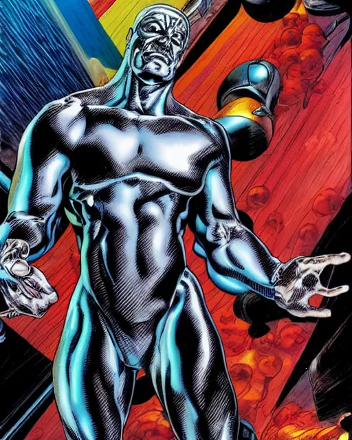 Prompt: silver surfer by glenn fabry, perspective