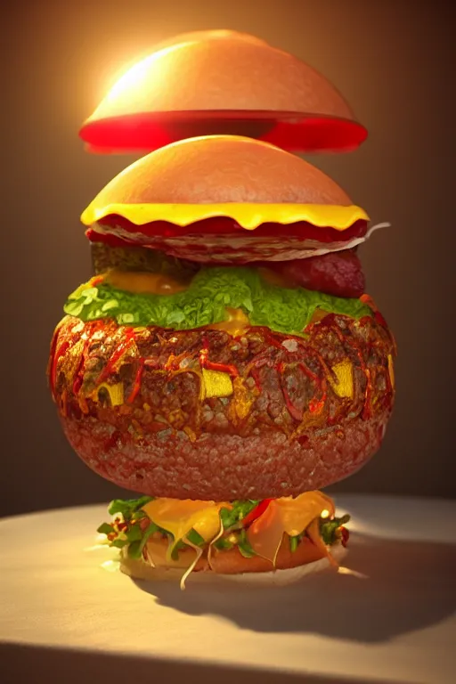 Image similar to a hamburger as a faberge egg, anatomy, bathed in light, highly detailed, photorealistic, artstation, smooth, sharp focus, illustration, unreal engine 5, 8 k, art by artgerm and greg rutkowski and edgar maxence