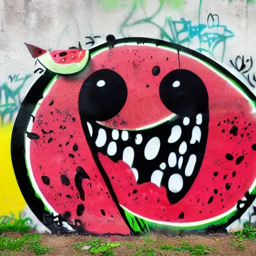 Image similar to noa kirel eats a watermelon, graffiti, photograph, made by banksy, yellow and brown colors, spray brush, midday, sunny, professional