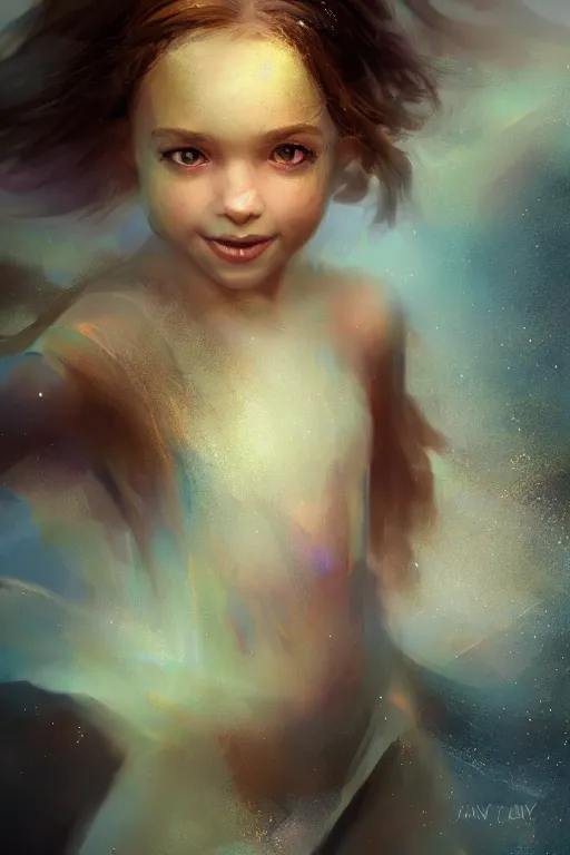 Image similar to Atlantis little girl, joyful, close-up portrait, intricate, elegant, volumetric lighting, scenery, digital painting, highly detailed, artstation, sharp focus, illustration, concept art, ruan jia, steve mccurry