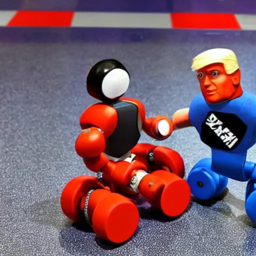 Image similar to rock'em sock'em robots with biden and trump