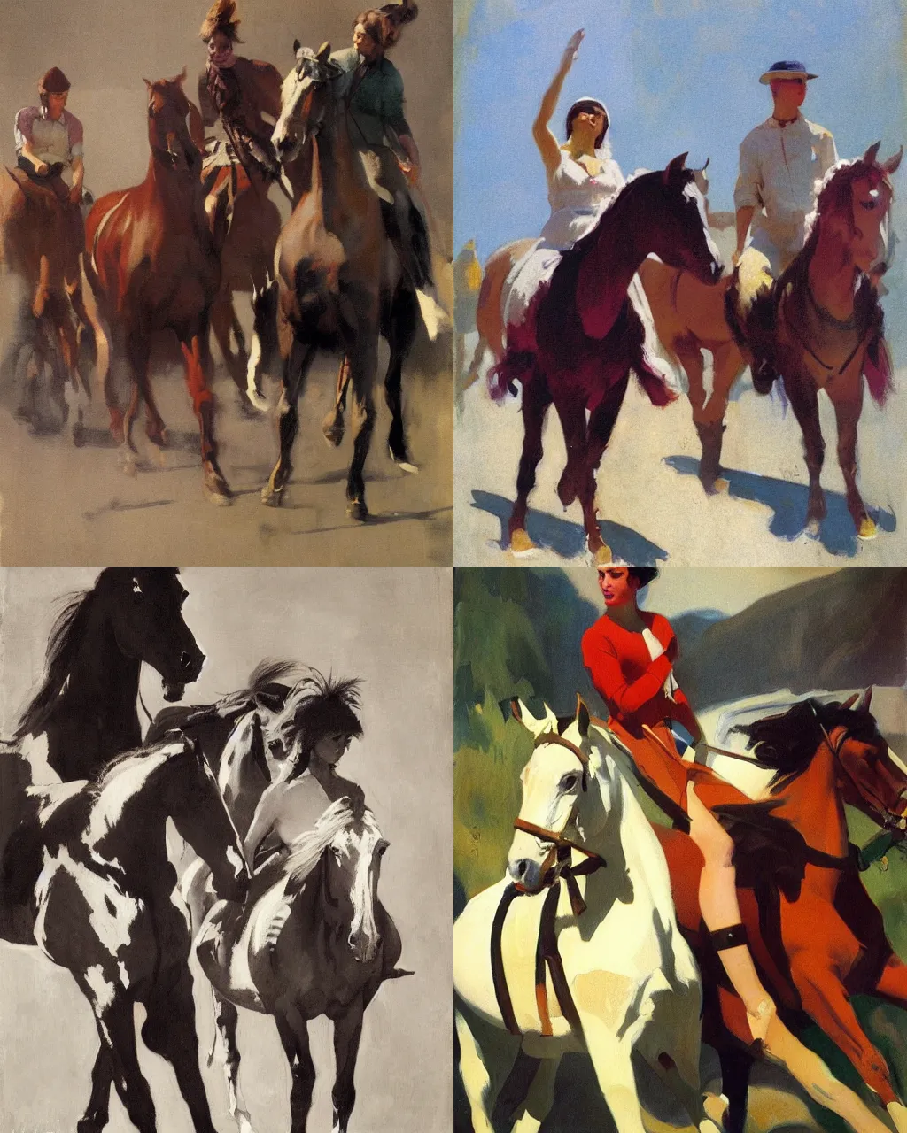 Prompt: queen of the horses, painting by Walter Everett and Vanni Saltarelli