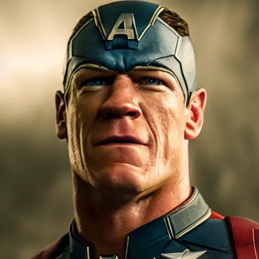 Image similar to film still of john cena as captian marvel in the new marvel movie, 4 k