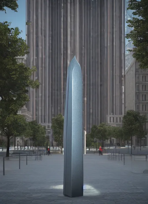 Prompt: highly detailed architecture render of a futuristic metallic stele standing in city, archdaily, made in unreal engine 4