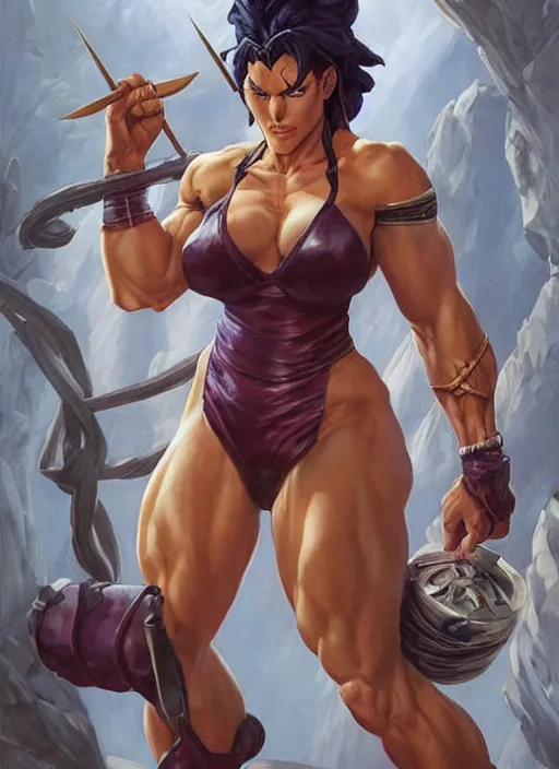 Prompt: very muscled Amazon juri from streetfighter as a ruggedly mean looking heroine, intricate, elegant, highly detailed, centered, digital painting, artstation, concept art, smooth, sharp focus, illustration, art by artgerm and donato giancola and Joseph Christian Leyendecker, WLOP