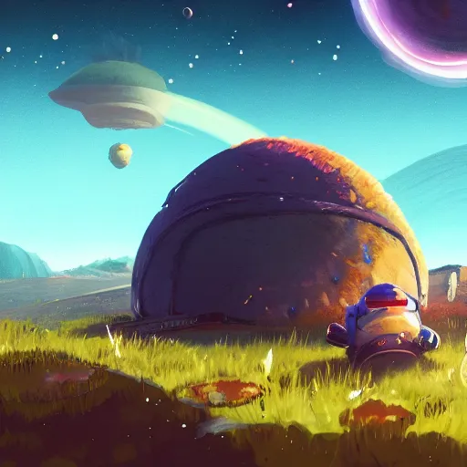 Prompt: toad enjoying nipnip in no man's sky digital art in the style of greg rutkowski and craig mullins, 4 k