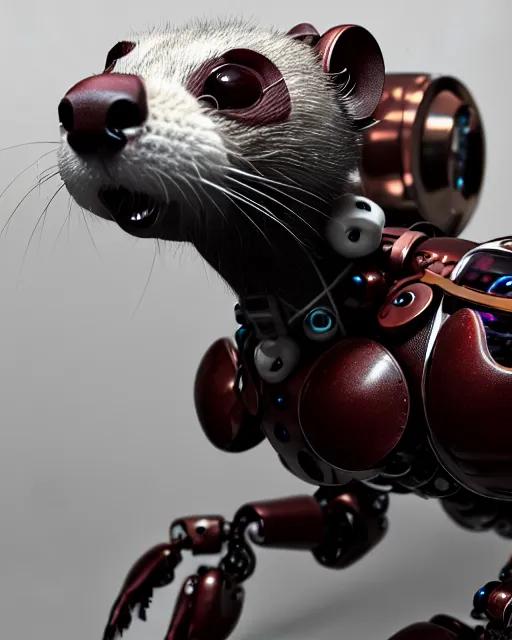 Prompt: intricate mechanical ferret robot creature, mechanical ferret head, mechanical animal body, artstation trending, octane render, robot animal, insanely detailed