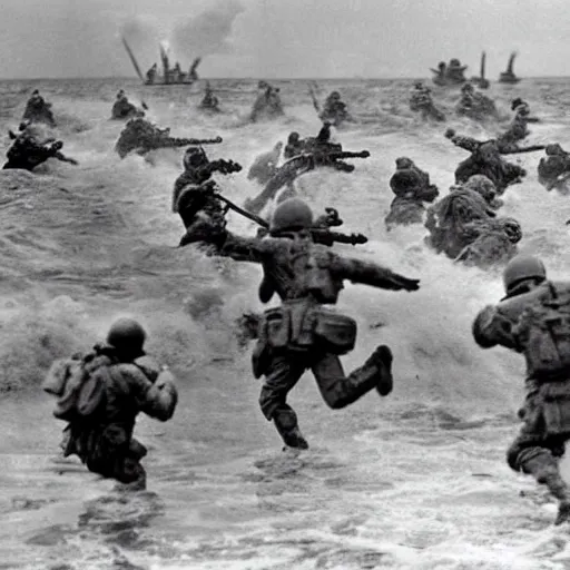 Prompt: kirby storms normandy beach on d - day ww 2