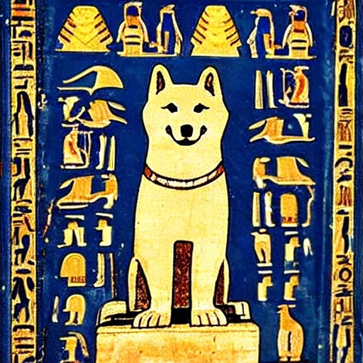 Image similar to ancient egyptian carving of doge meme, shiba inu meme