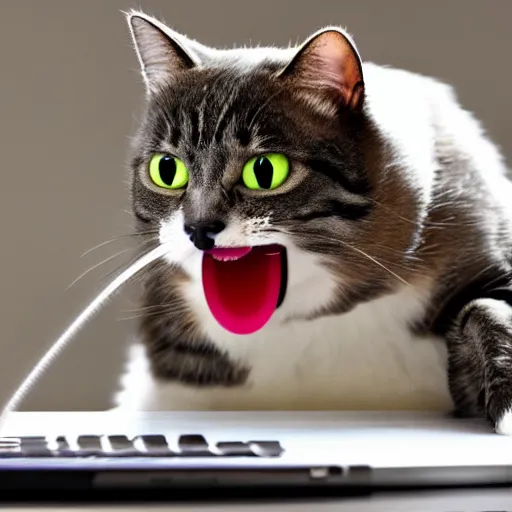 Prompt: a cat eating a computer mouse