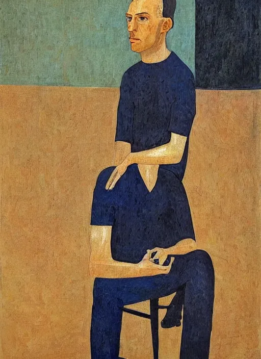 Image similar to a painted portrait of a man, art by felice casorati, aesthetically pleasing and harmonious natural colors, expressionism, natural light, fine day, portrait