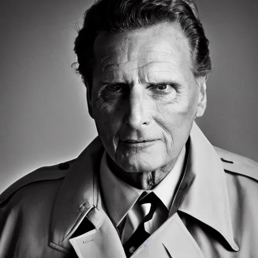 Image similar to robert stack wearing a trench coat unsolved mysteries solving the mystery of the missing jelly sandwich 2 0 0 1, ( sony a 7 r iv, symmetric balance, polarizing filter, photolab, lightroom, 4 k, dolby vision, photography awardm, voque, perfect face )