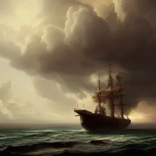 Prompt: an ship docking into an stormy island, Matte painting , detailed painting, made by Greg Rutkowski, 4k resolution, atmospheric, breathtaking