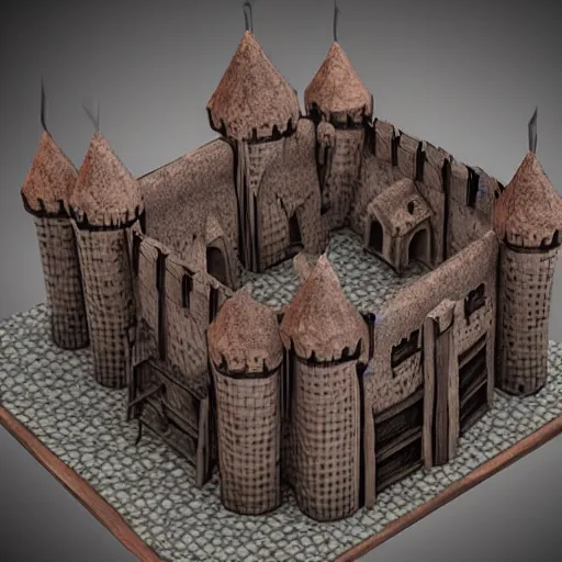 Image similar to wooden castle,cartoony,isometric sky view,3D,diorama,high quality!!!!!!!!!!!!!!!