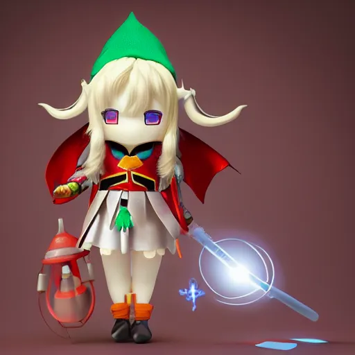 Prompt: cute fumo plush of an elven sapper with a glowing magical explosive, mage engineer, anime girl, vray