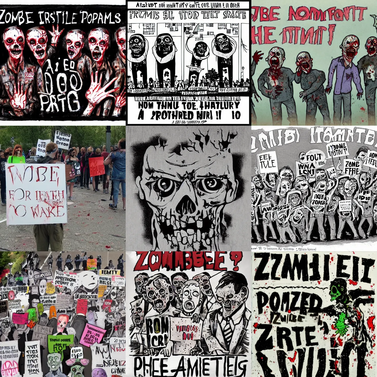 Prompt: zombie protest art