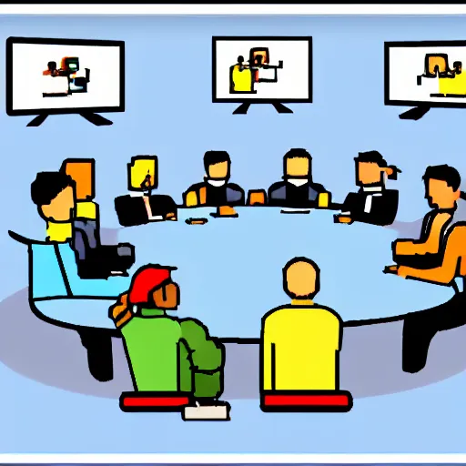 Image similar to zoom meeting, pixle art