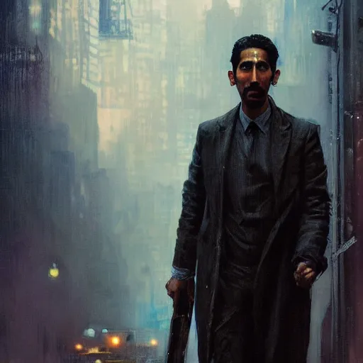 Prompt: dev patel, hyperrealistic portrait, bladerunner street, art of elysium by jeremy mann and alphonse mucha, fantasy art, photo realistic, dynamic lighting, artstation, poster, volumetric lighting, very detailed face, 4 k, award winning