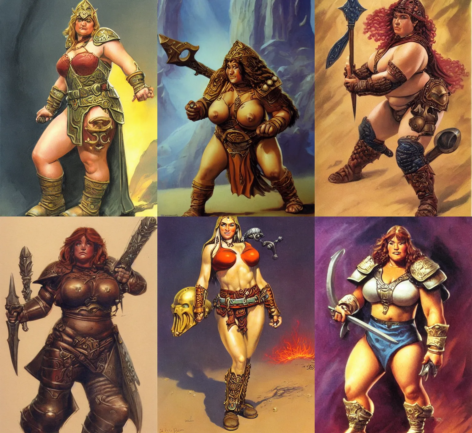 Prompt: female dwarven paladin, chubby short stature | by boris vallejo