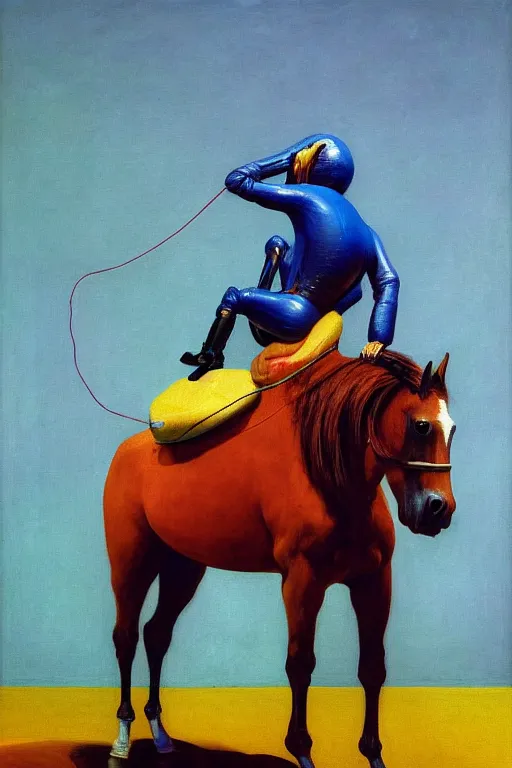 Prompt: a horse stands on the back of a horse astronaut, hauntingly surreal, highly detailed painting by francis bacon, edward hopper, adrian ghenie, gerhard richter, and james jean soft light 4 k,