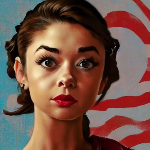 Image similar to sarah hyland making a duckface selfie, art by norman rockwell