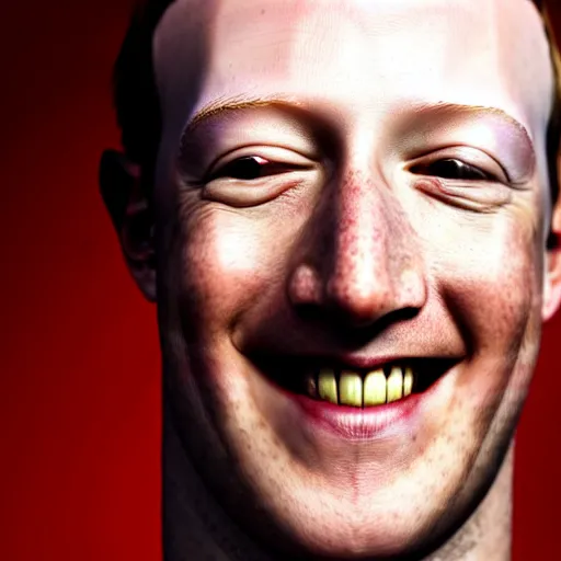 Prompt: a full portrait of evil grinning mark zuckerberg with pale skin and oilshot eyes and oil flowing from his eyes over his cheeks f / 2 2, 3 5 mm, 2 7 0 0 k, lighting, perfect faces, award winning photography.