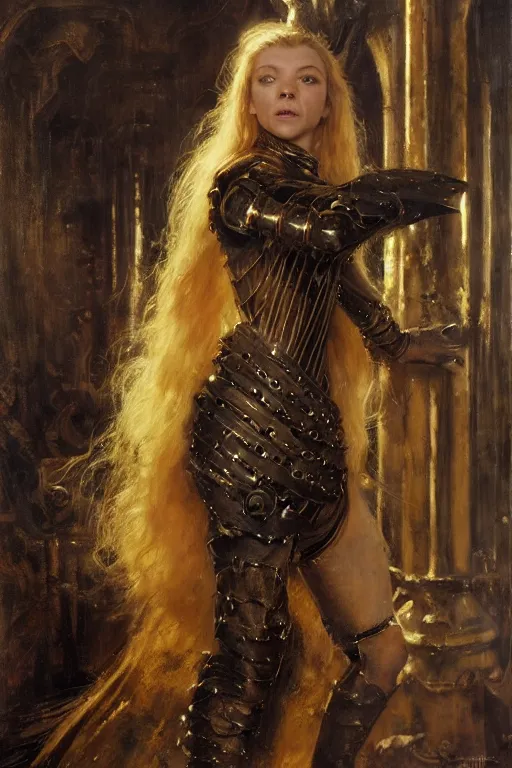 Prompt: redhead natalie dormer wearing black and gold medieval armour, bare legs, detailed, by gaston bussiere, bayard wu, greg rutkowski, giger, maxim verehin, greg rutkowski, masterpiece, sharp focus, cinematic lightning