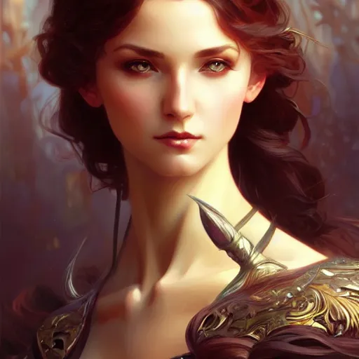 Image similar to beautiful young katarina ivanovska, closeup, d & d, fantasy, intricate, elegant, highly detailed, digital painting, artstation, concept art, matte, sharp focus, illustration, art by artgerm and greg rutkowski and alphonse mucha