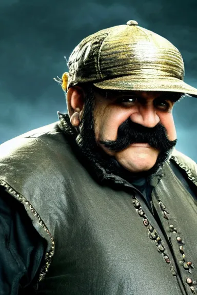 Prompt: very very intricate photorealistic photo of wario wearing his hat in an episode of game of thrones, photo is in focus with detailed atmospheric lighting, award - winning details