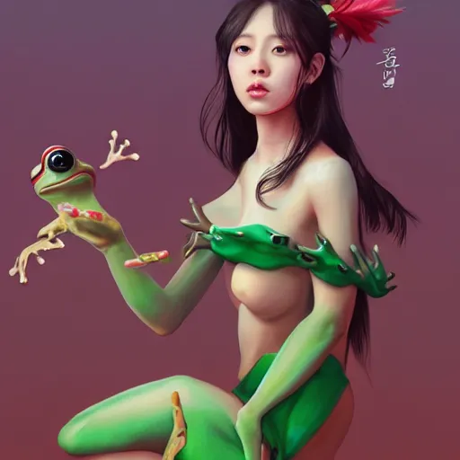 Image similar to a korean frog princess, artstation, painted by artgerm