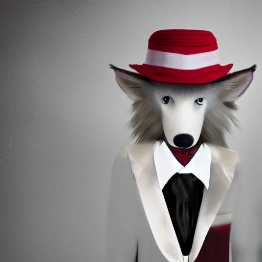 Image similar to well dressed Lycanroc, studio lighting, advertising photography, dark background