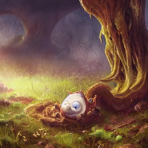 Image similar to an ancient, eldritch, and godlike garfield crying at a overgrown and abandoned grave trending on artstation deviantart pinterest photorealistic hd 8 k highlights and shadow detailed high resolution