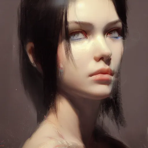 Image similar to a cute girl by ruan jia, 8 k, closeup, smooth, trending on artstation, black hair