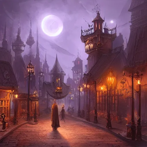 Prompt: fantasy steampunk victorian city at night, 4k, concept art