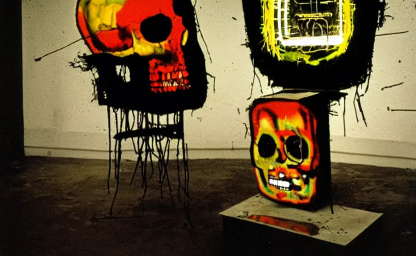 Image similar to photograph of a skull machine built by basquiat perfect composition masterpiece dramatic lighting